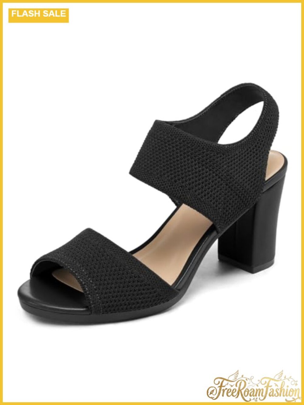 Women's Chunky Block Heel Slingback Open Toe Knit Sandals 3.3 Inch